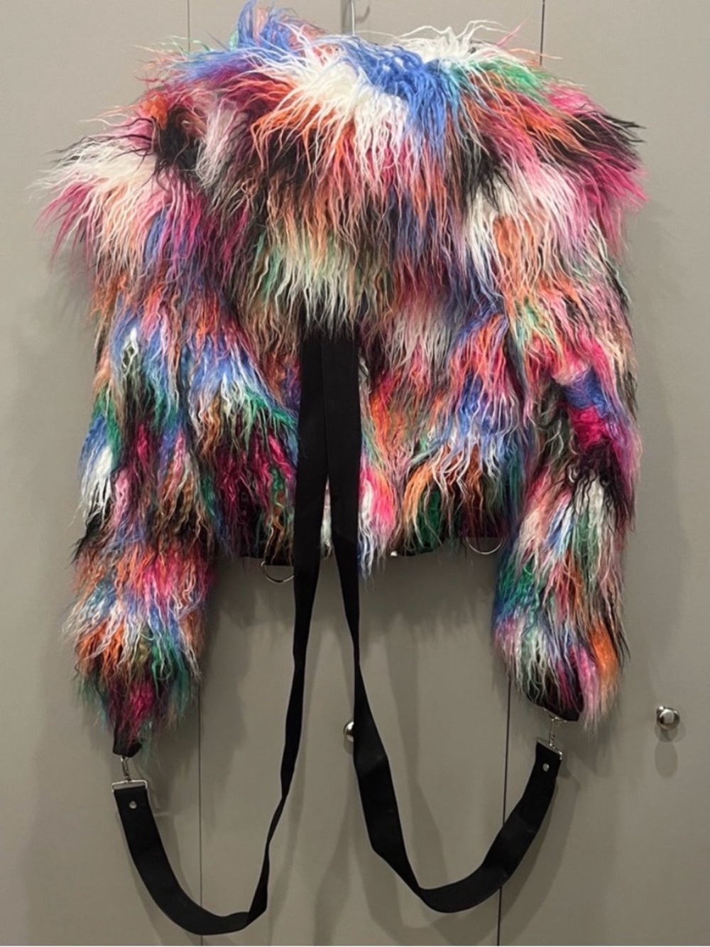 Current Mood Faux Fur Cropped Colorful Coat - Picture 2 of 2